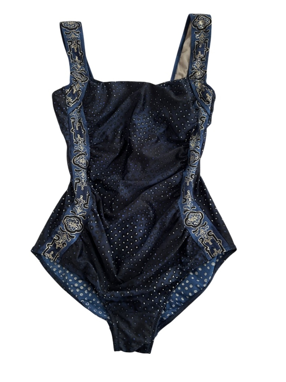 Gottex Midnight blue metallic detailing vintage one piece bathing suit L
